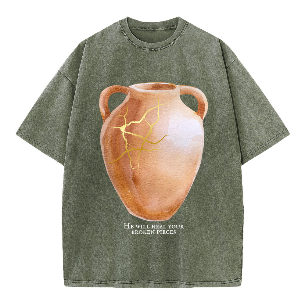 He Will Heal Your Broken Pieces Christian Washed T-Shirt