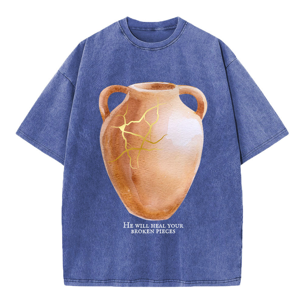He Will Heal Your Broken Pieces Christian Washed T-Shirt
