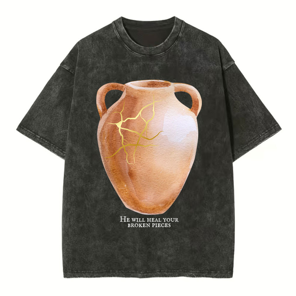 He Will Heal Your Broken Pieces Christian Washed T-Shirt