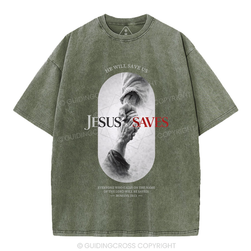 He Will Saves Us Christian Washed T-Shirt
