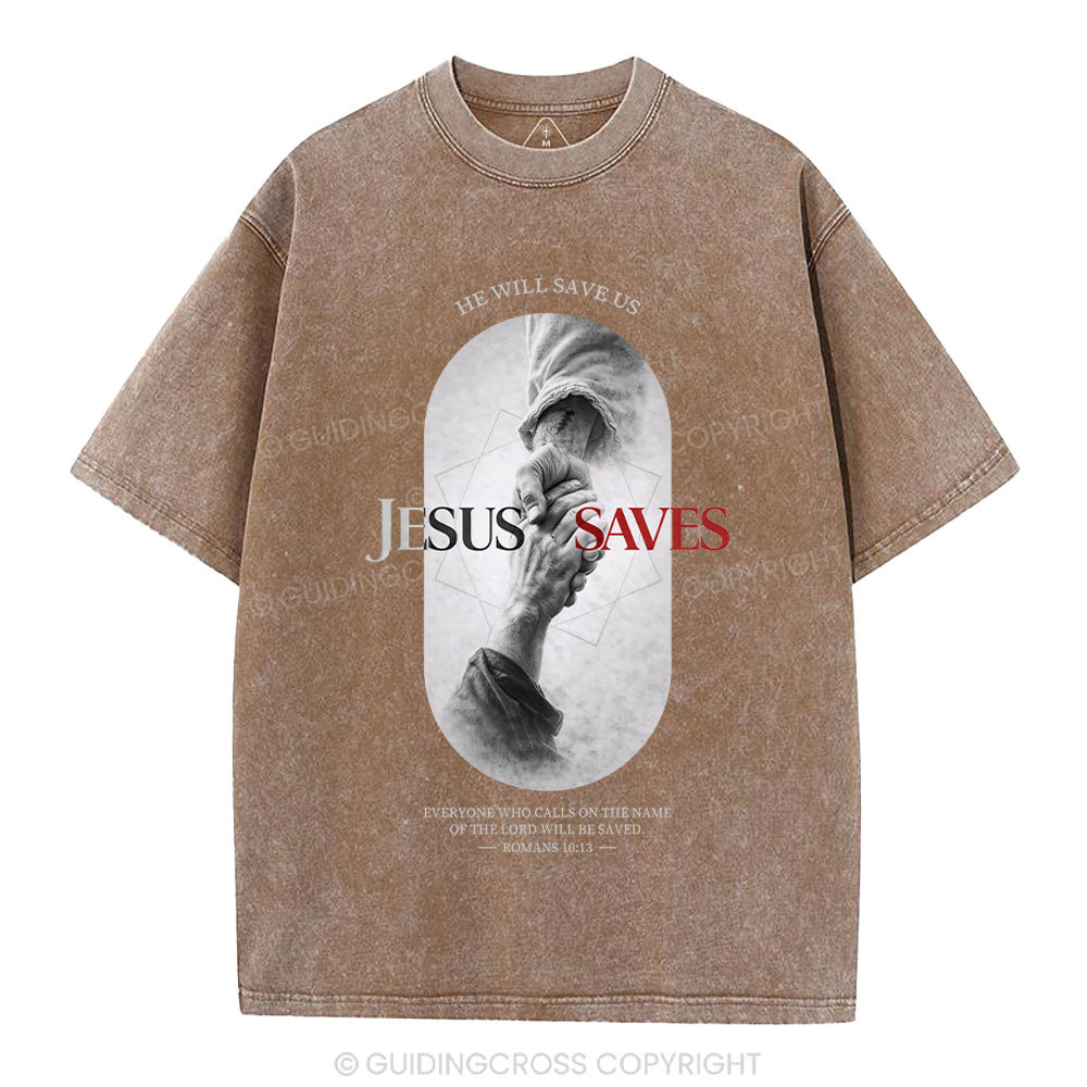 He Will Saves Us Christian Washed T-Shirt