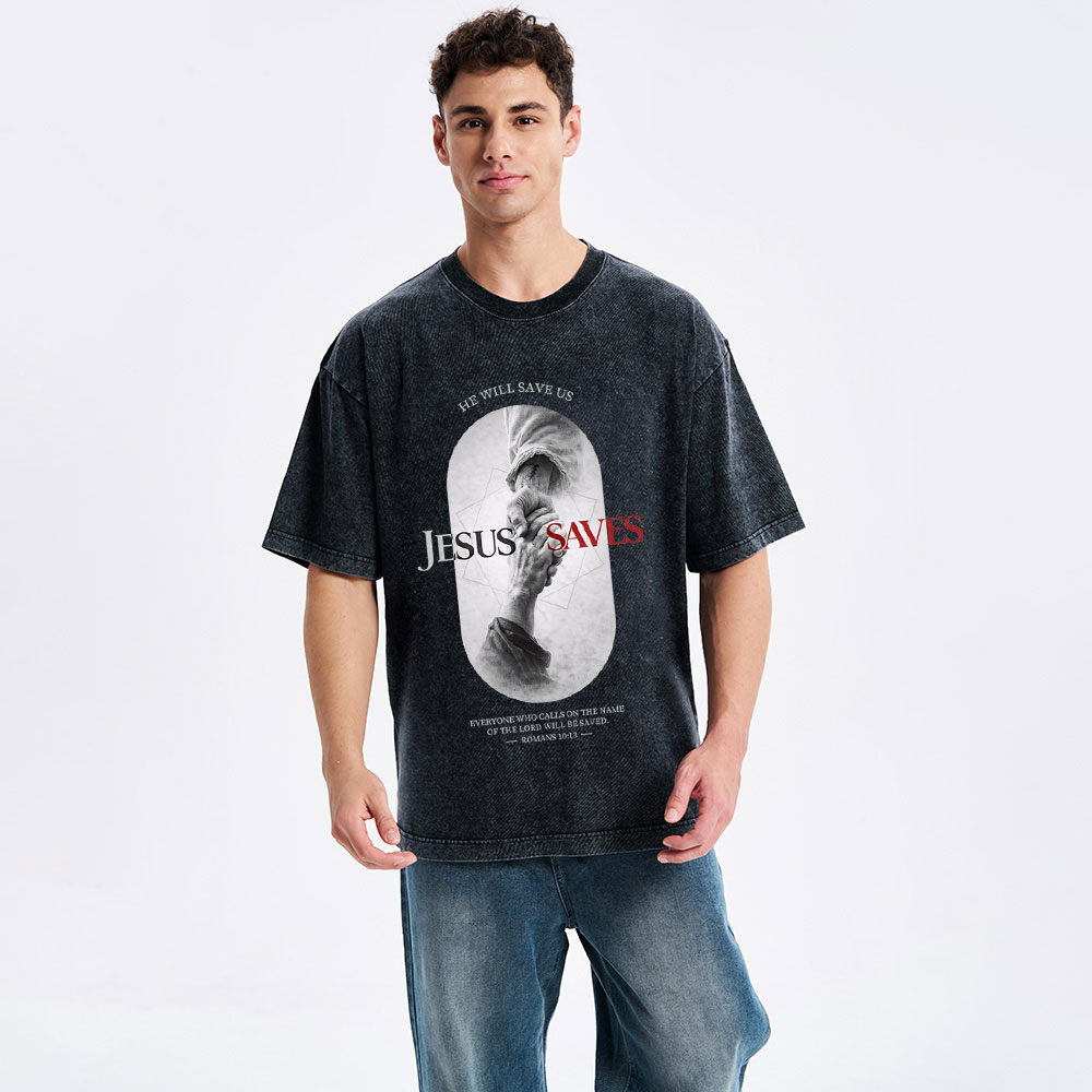 He Will Saves Us Christian Washed T-Shirt