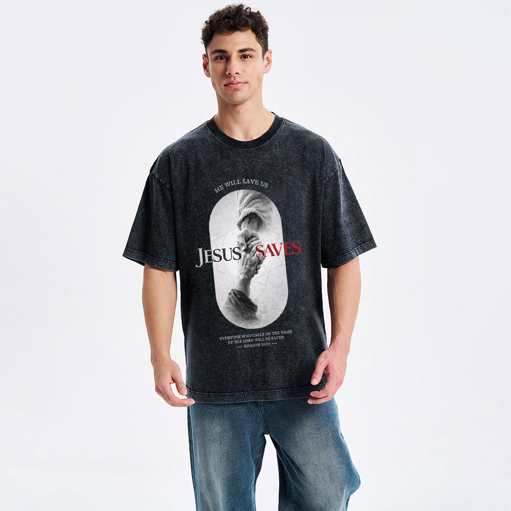 He Will Saves Us Christian Washed T-Shirt