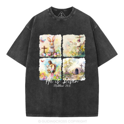 He Is Risen Christian Washed T-Shirt