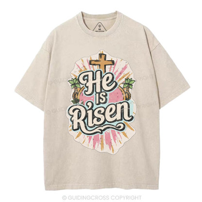 He Is Risen Christian Washed T-Shirt