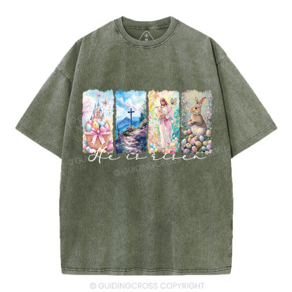 He Is Risen Christian Washed T-Shirt