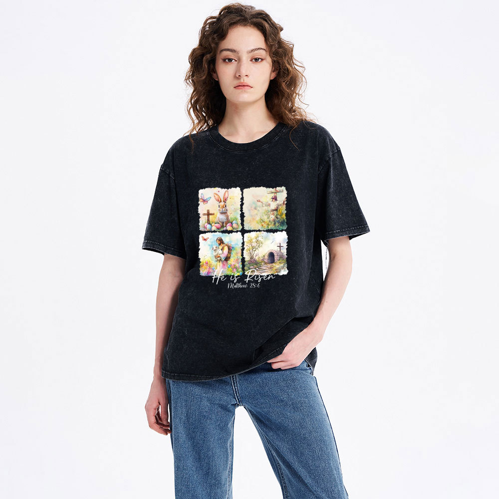 He Is Risen Christian Washed T-Shirt