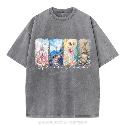 He Is Risen Christian Washed T-Shirt