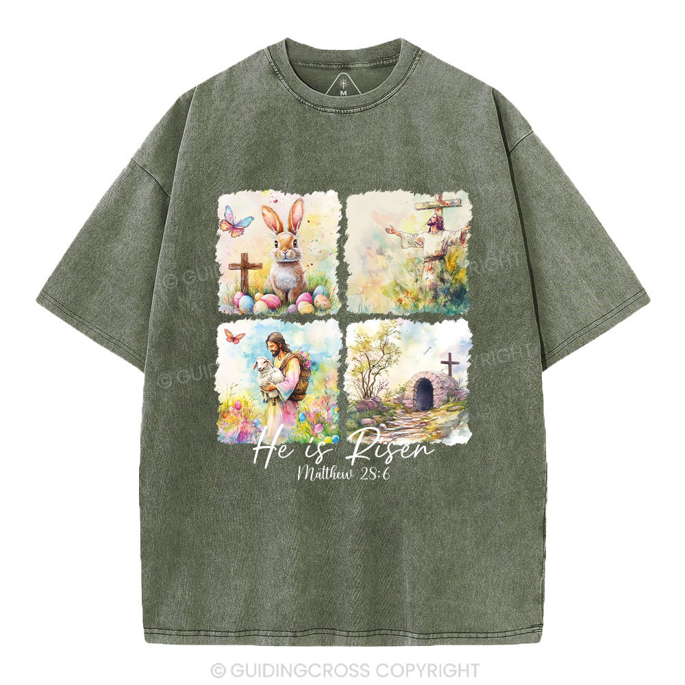 He Is Risen Christian Washed T-Shirt
