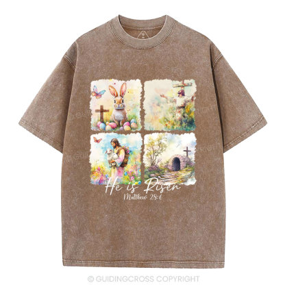 He Is Risen Christian Washed T-Shirt