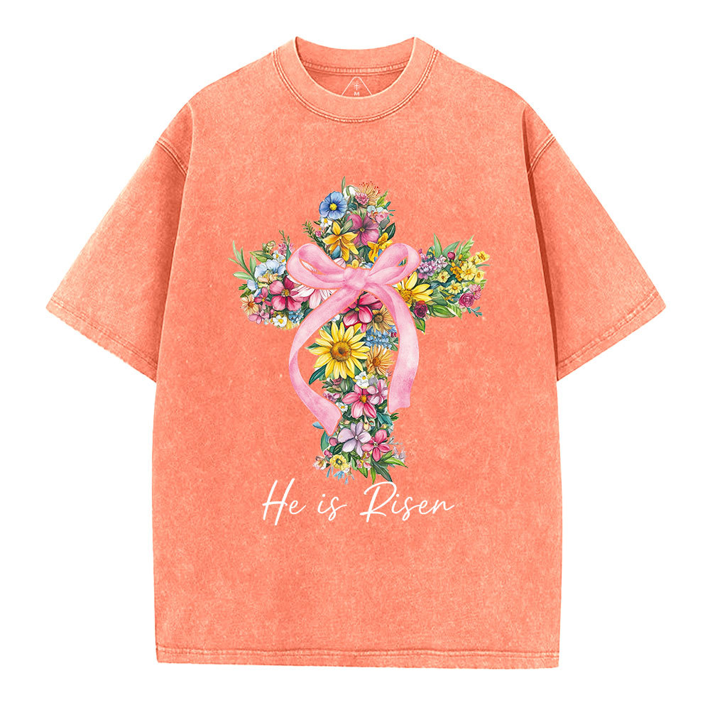 He Is Risen Christian Washed T-Shirt