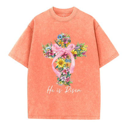 He Is Risen Christian Washed T-Shirt