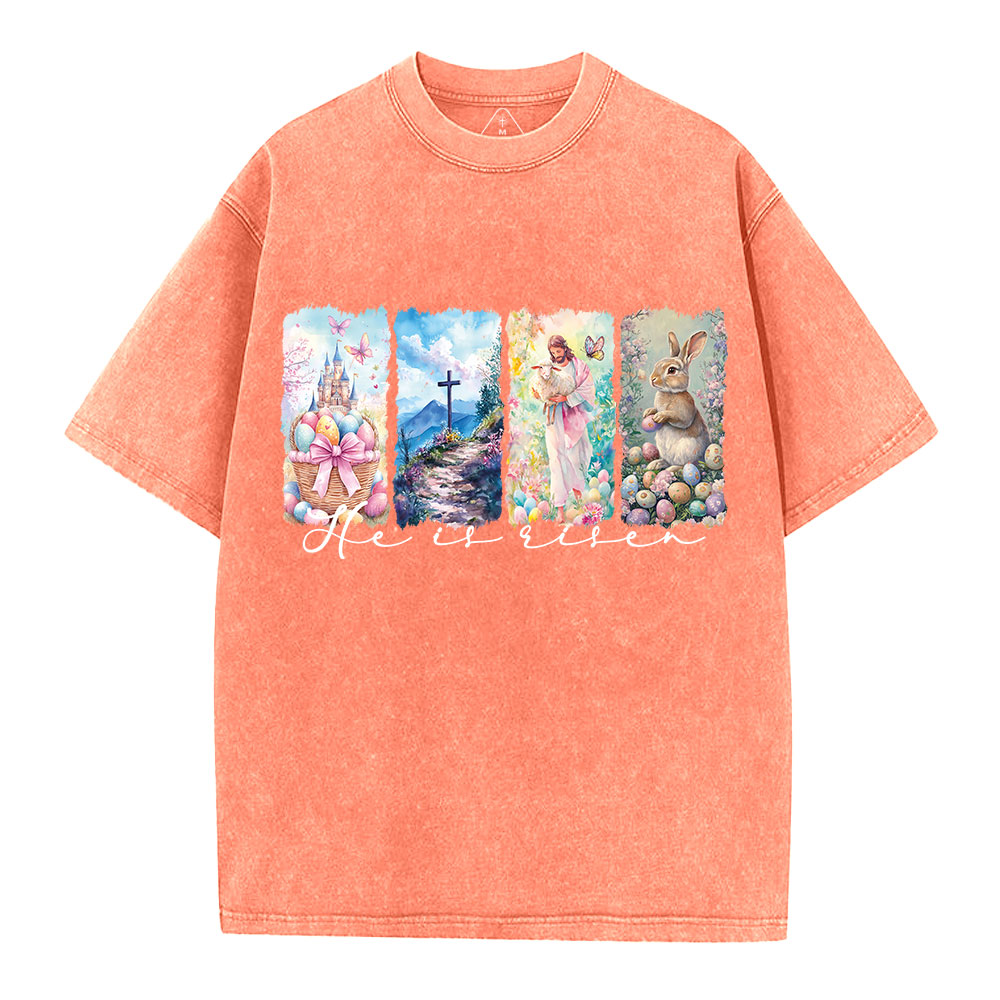 He Is Risen Christian Washed T-Shirt