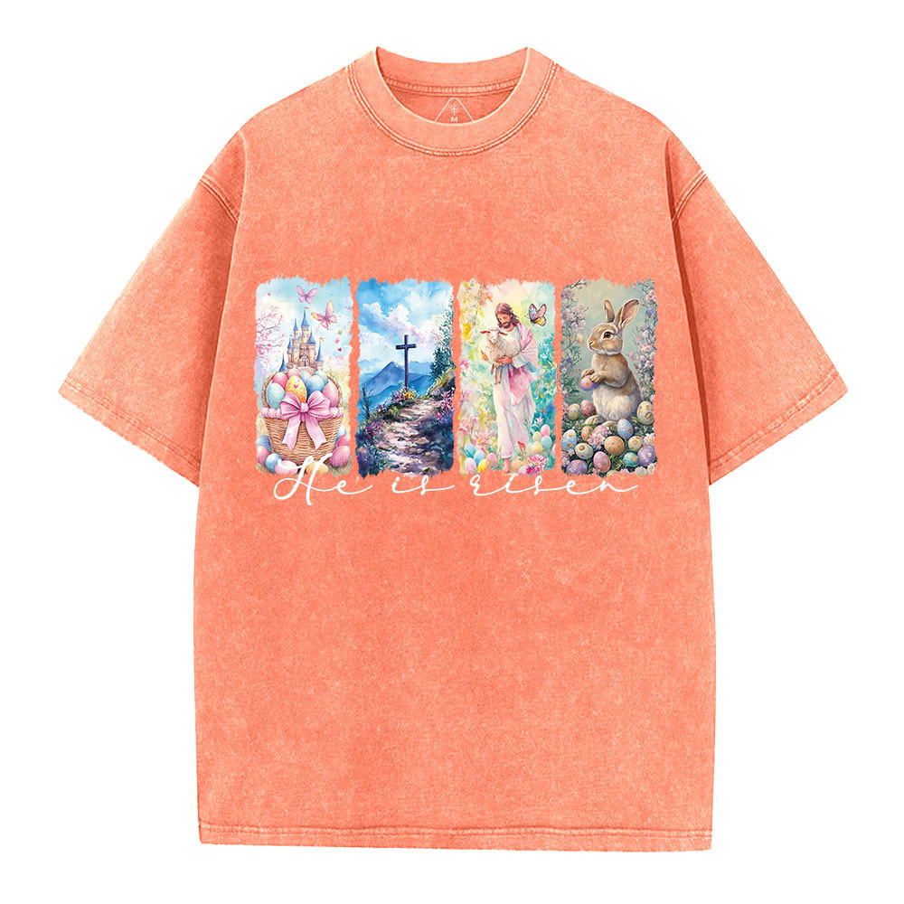 He Is Risen Christian Washed T-Shirt