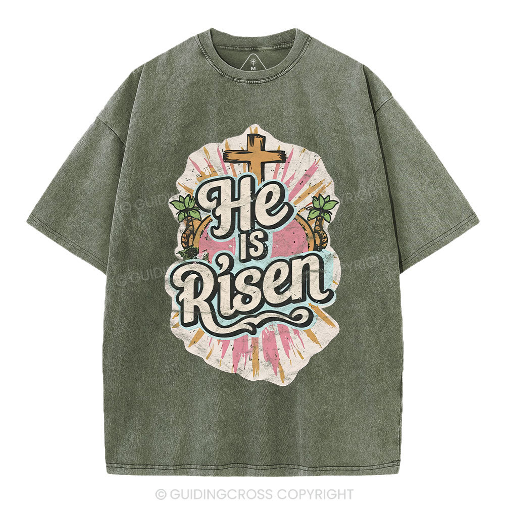 He Is Risen Christian Washed T-Shirt