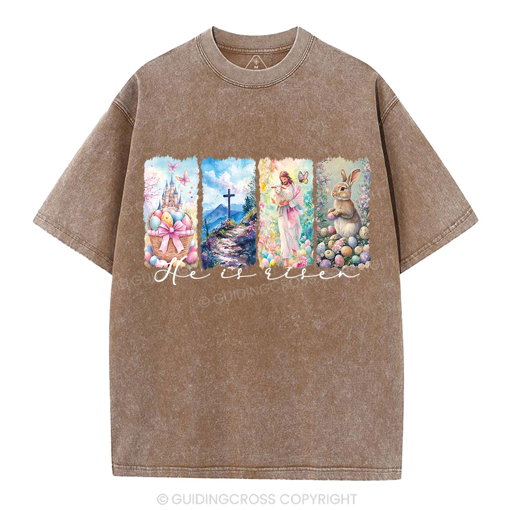 He Is Risen Christian Washed T-Shirt