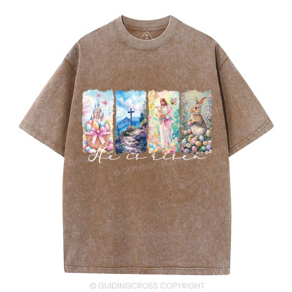 He Is Risen Christian Washed T-Shirt