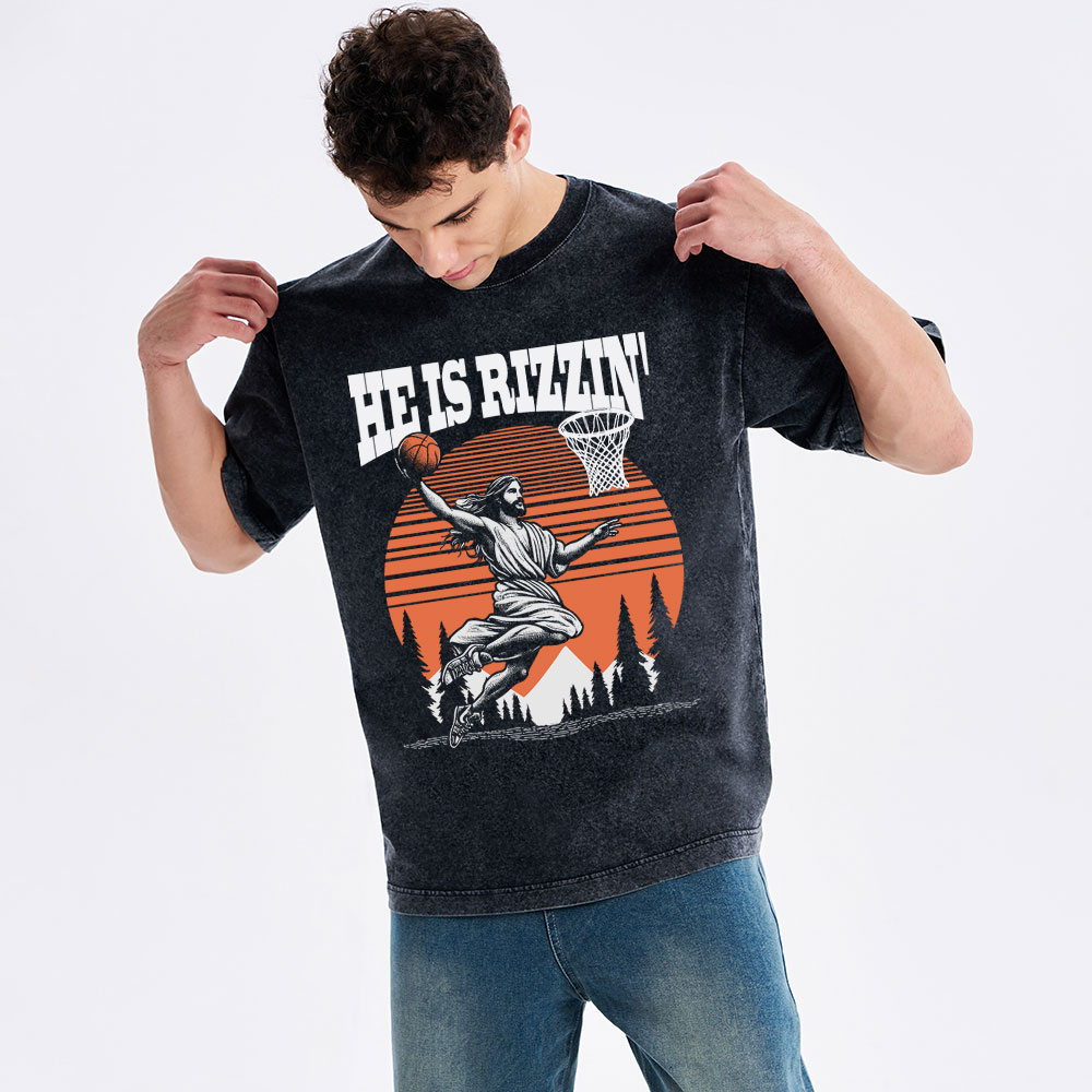 He is Rizzin Jesus Chrsitian Washed T-Shirt