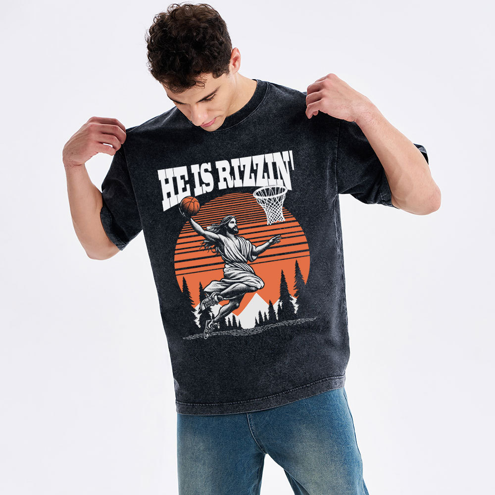He is Rizzin Jesus Chrsitian Washed T-Shirt