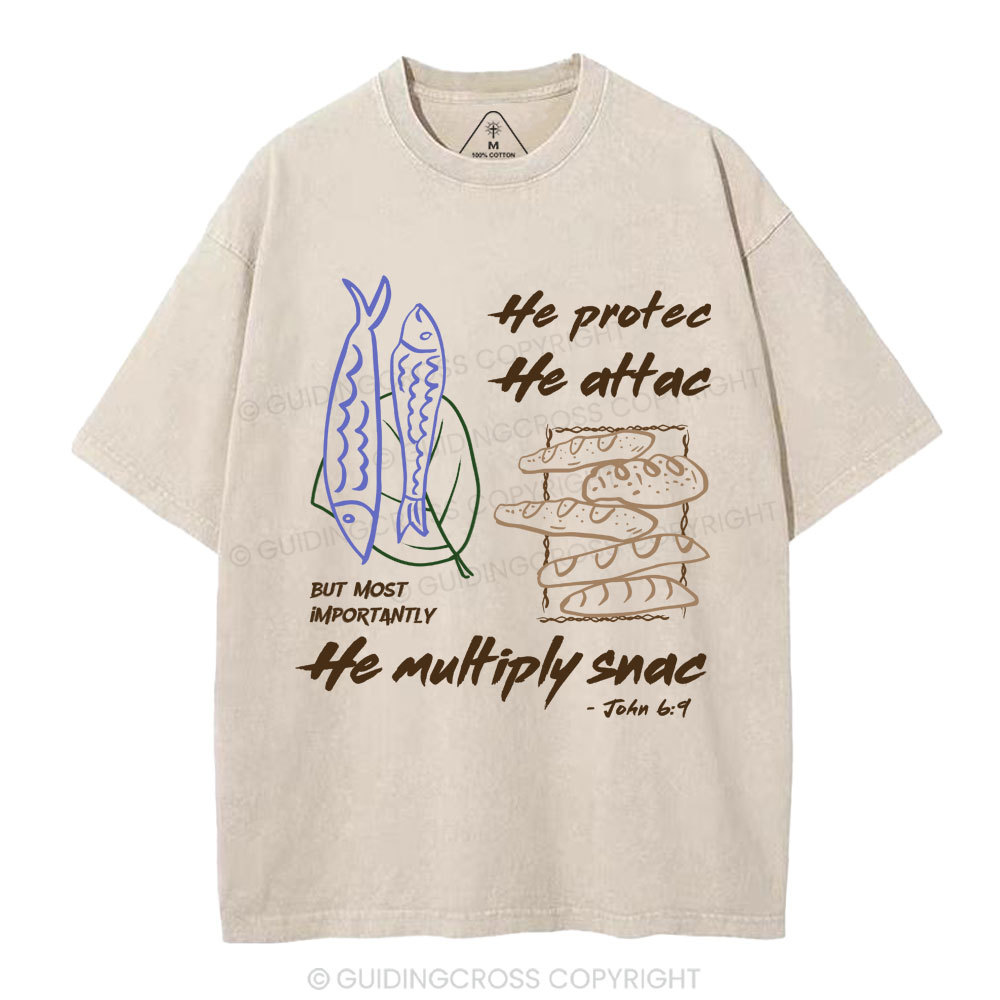 He protec He Attac He Multiply Snac Christian Washed T-Shirt