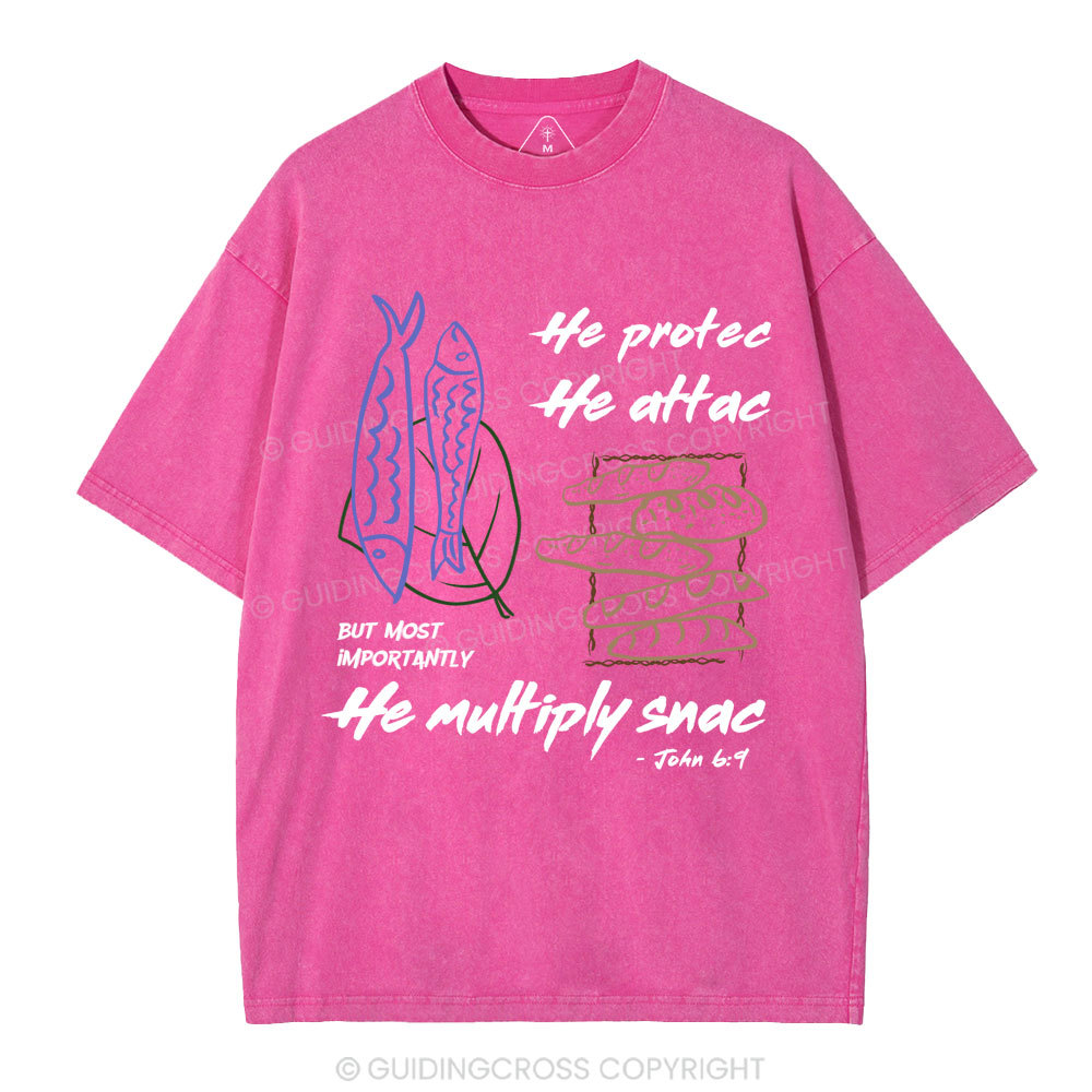 He protec He Attac He Multiply Snac Christian Washed T-Shirt