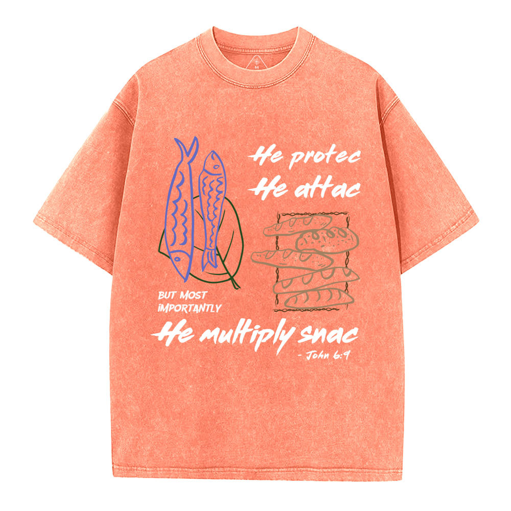 He protec He Attac He Multiply Snac Christian Washed T-Shirt