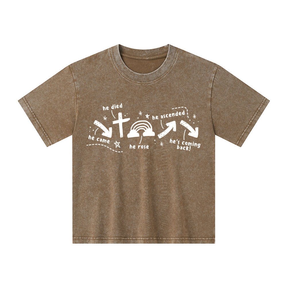 He's Coming Back Christian Kid Washed T-Shirt
