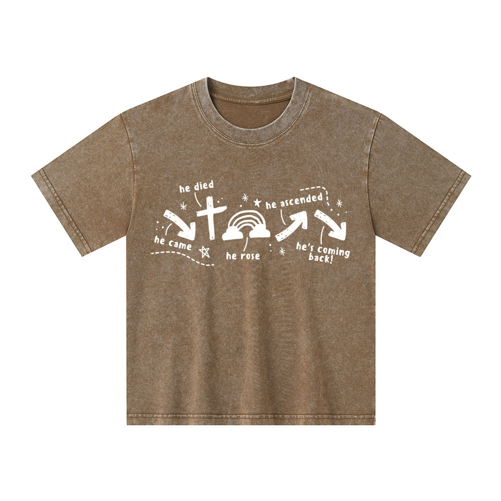 He's Coming Back Christian Kid Washed T-Shirt