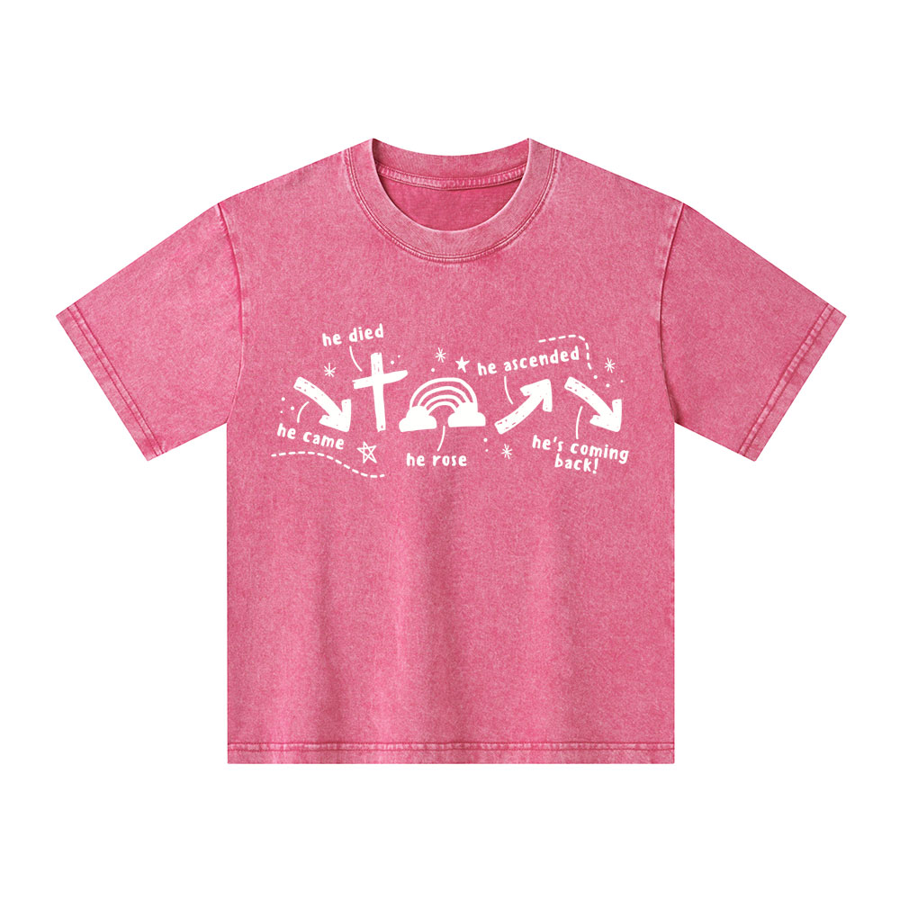 He's Coming Back Christian Kid Washed T-Shirt