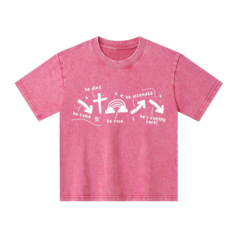 He's Coming Back Christian Kid Washed T-Shirt