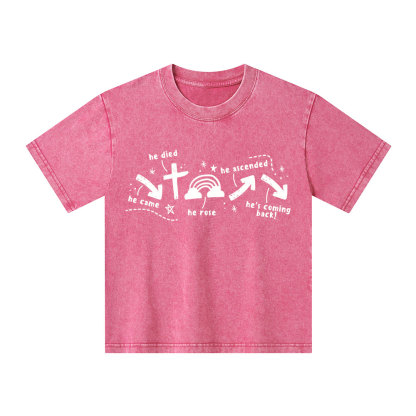 He's Coming Back Christian Kid Washed T-Shirt