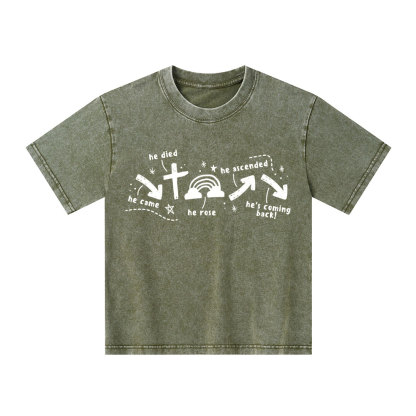 He's Coming Back Christian Kid Washed T-Shirt