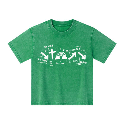 He's Coming Back Christian Kid Washed T-Shirt