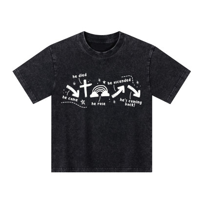 He's Coming Back Christian Kid Washed T-Shirt