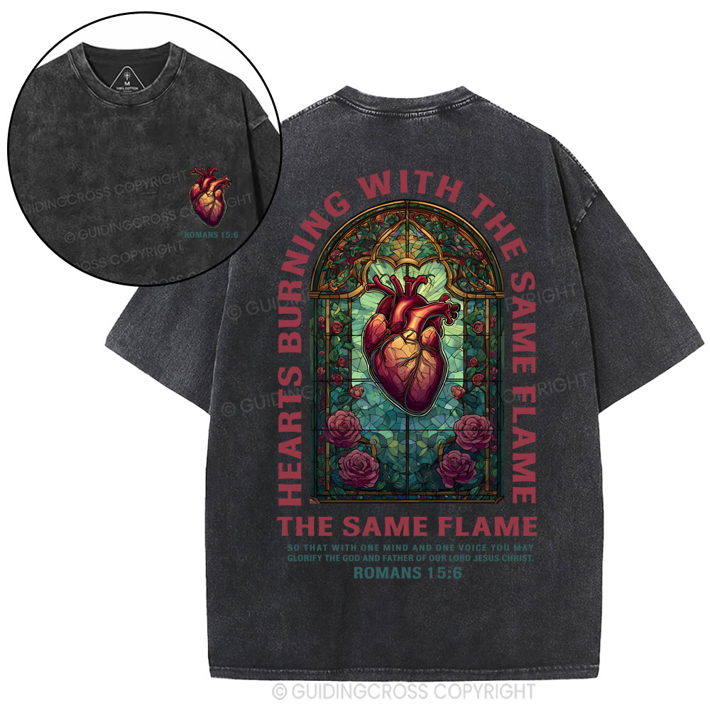 Hearts Burning With THe Same Flame  Christian Washed T-Shirt