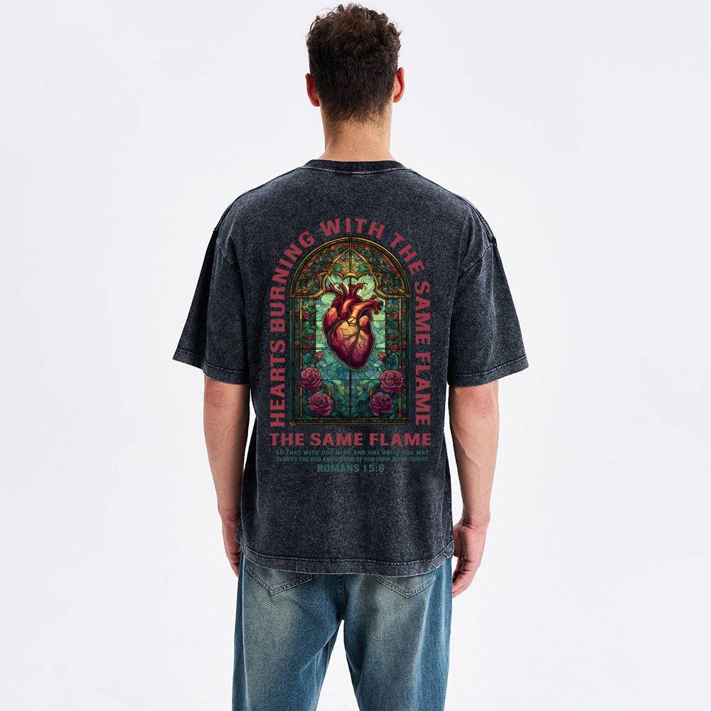 Hearts Burning With THe Same Flame  Christian Washed T-Shirt