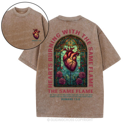 Hearts Burning With THe Same Flame  Christian Washed T-Shirt