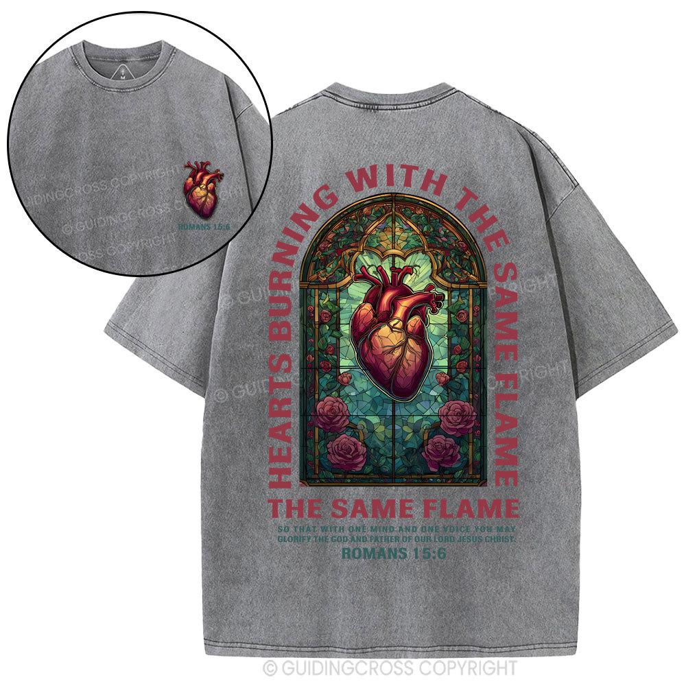 Hearts Burning With THe Same Flame  Christian Washed T-Shirt