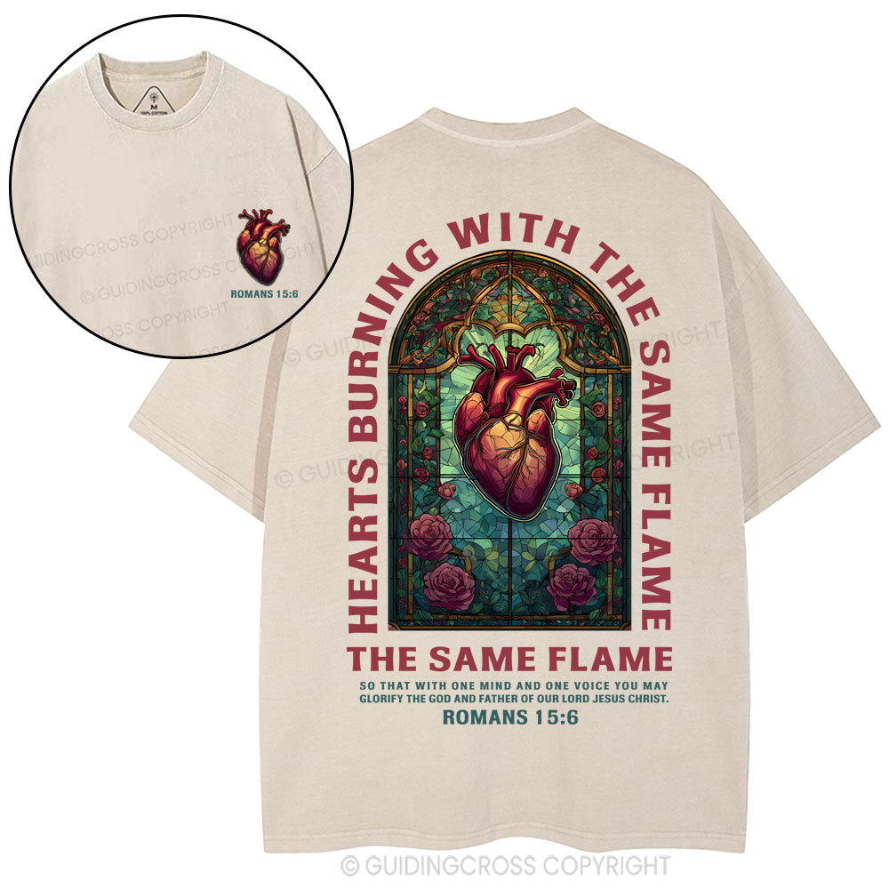 Hearts Burning With THe Same Flame  Christian Washed T-Shirt