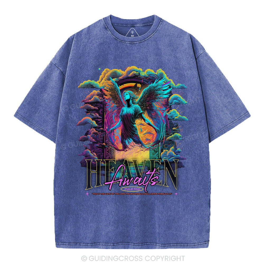 Heaven Awaits Christian Washed T-Shirt