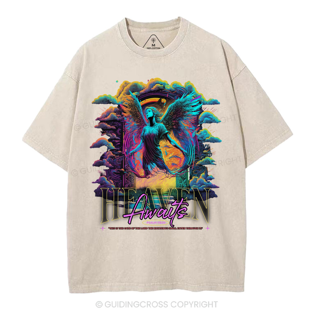 Heaven Awaits Christian Washed T-Shirt