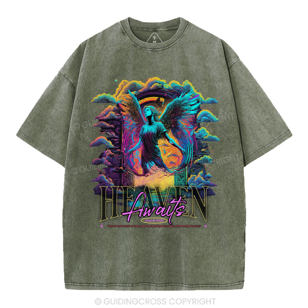 Heaven Awaits Christian Washed T-Shirt