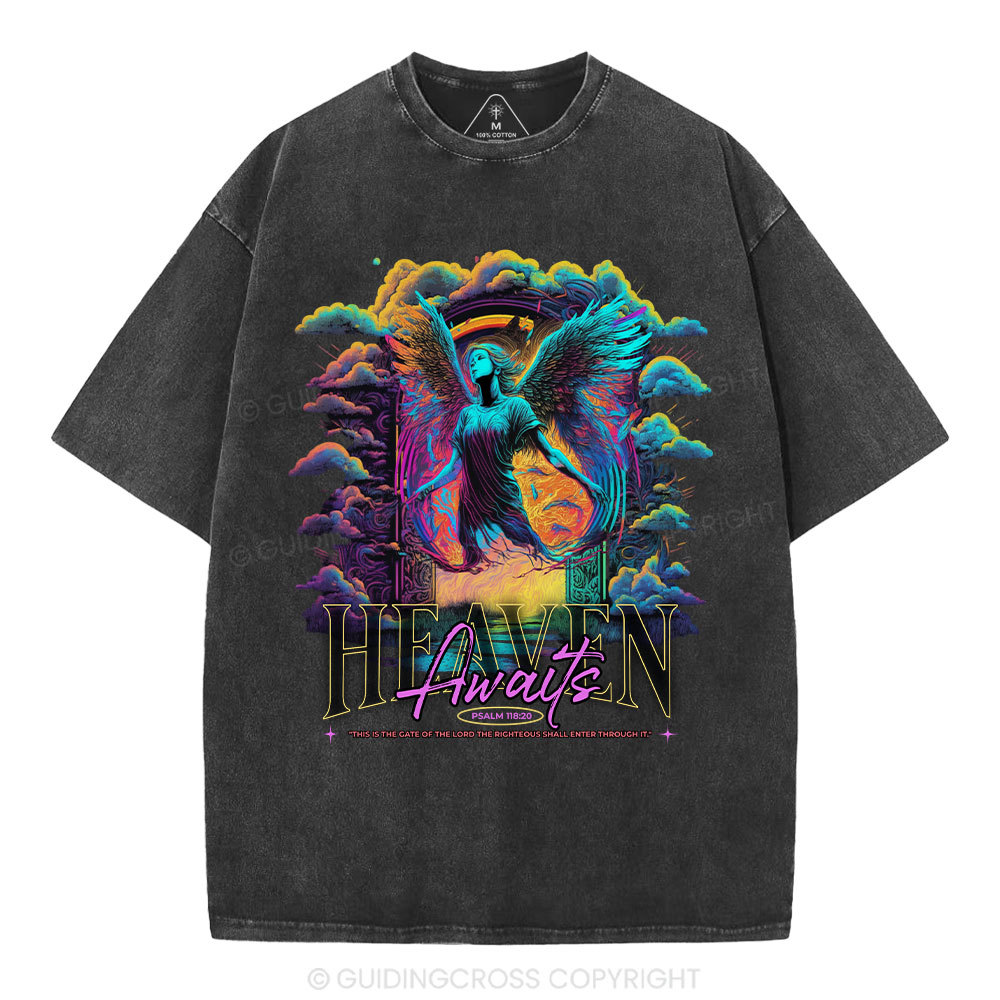 Heaven Awaits Christian Washed T-Shirt