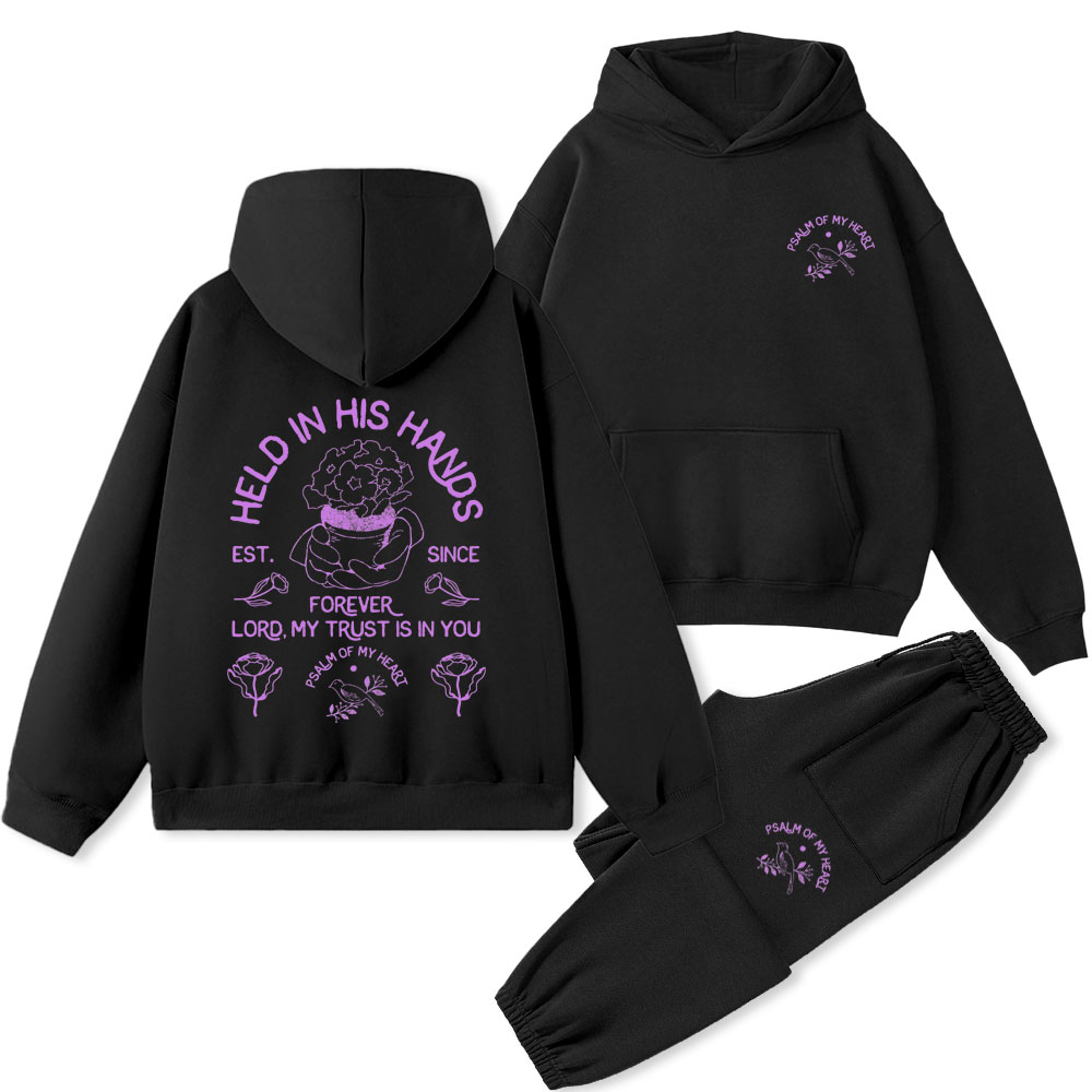 Held In His Hands Forever Christian Premium Fleece Hoodie Set