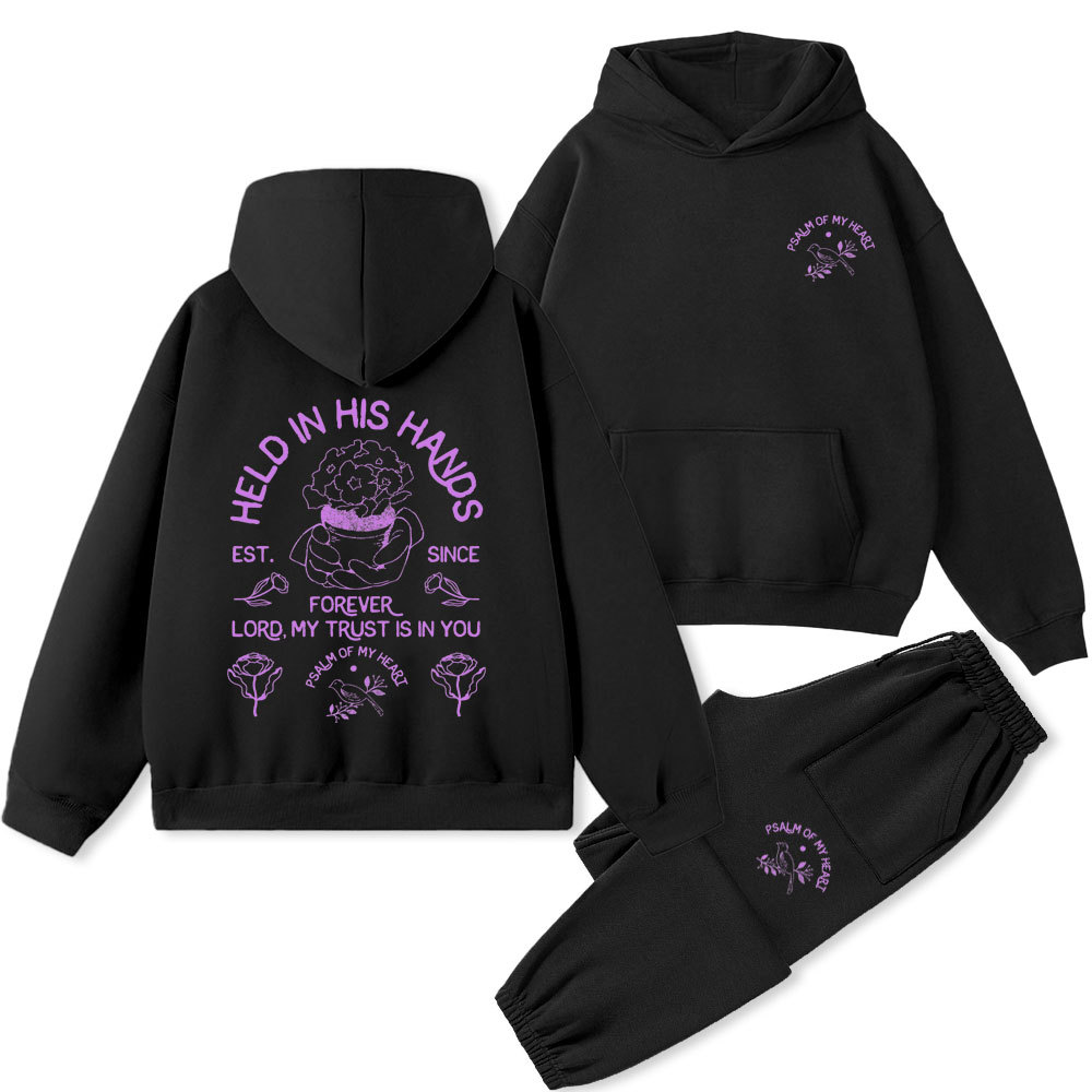 Held In His Hands Forever Christian Premium Fleece Hoodie Set