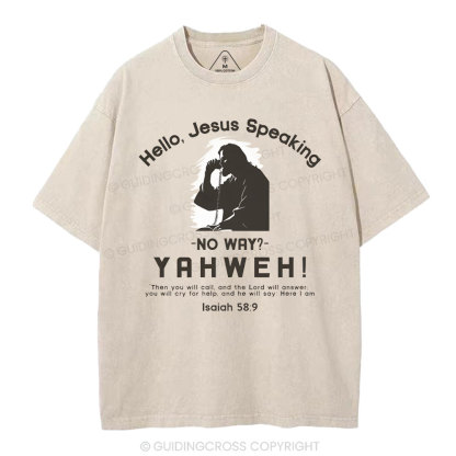 Hello,Jesus Speaking Christian Washed T-Shirt