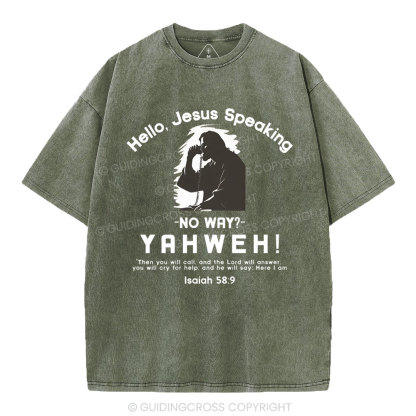 Hello,Jesus Speaking Christian Washed T-Shirt