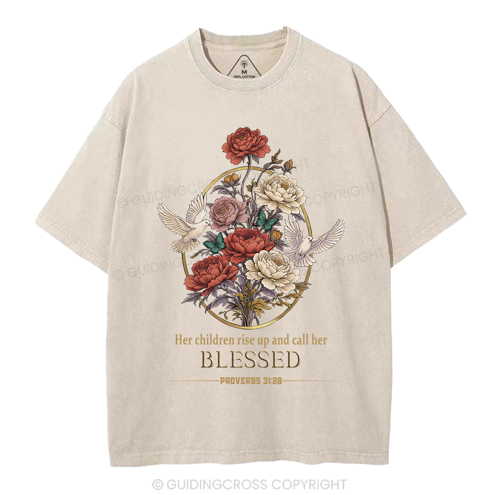 Her Children Rise Up And Call Her Blessed Christian Washed T-Shirt