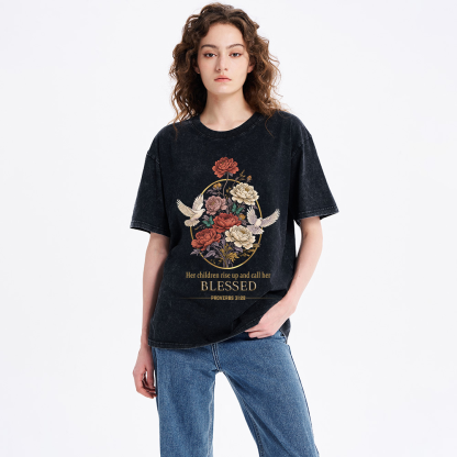 Her Children Rise Up And Call Her Blessed Christian Washed T-Shirt