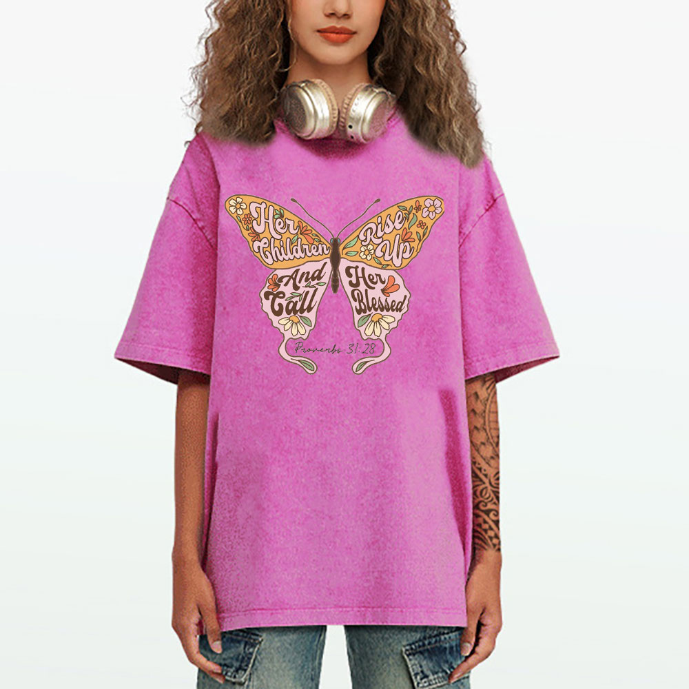 Her Children Rise Up And Call Her Blessed Christian Washed T-Shirt